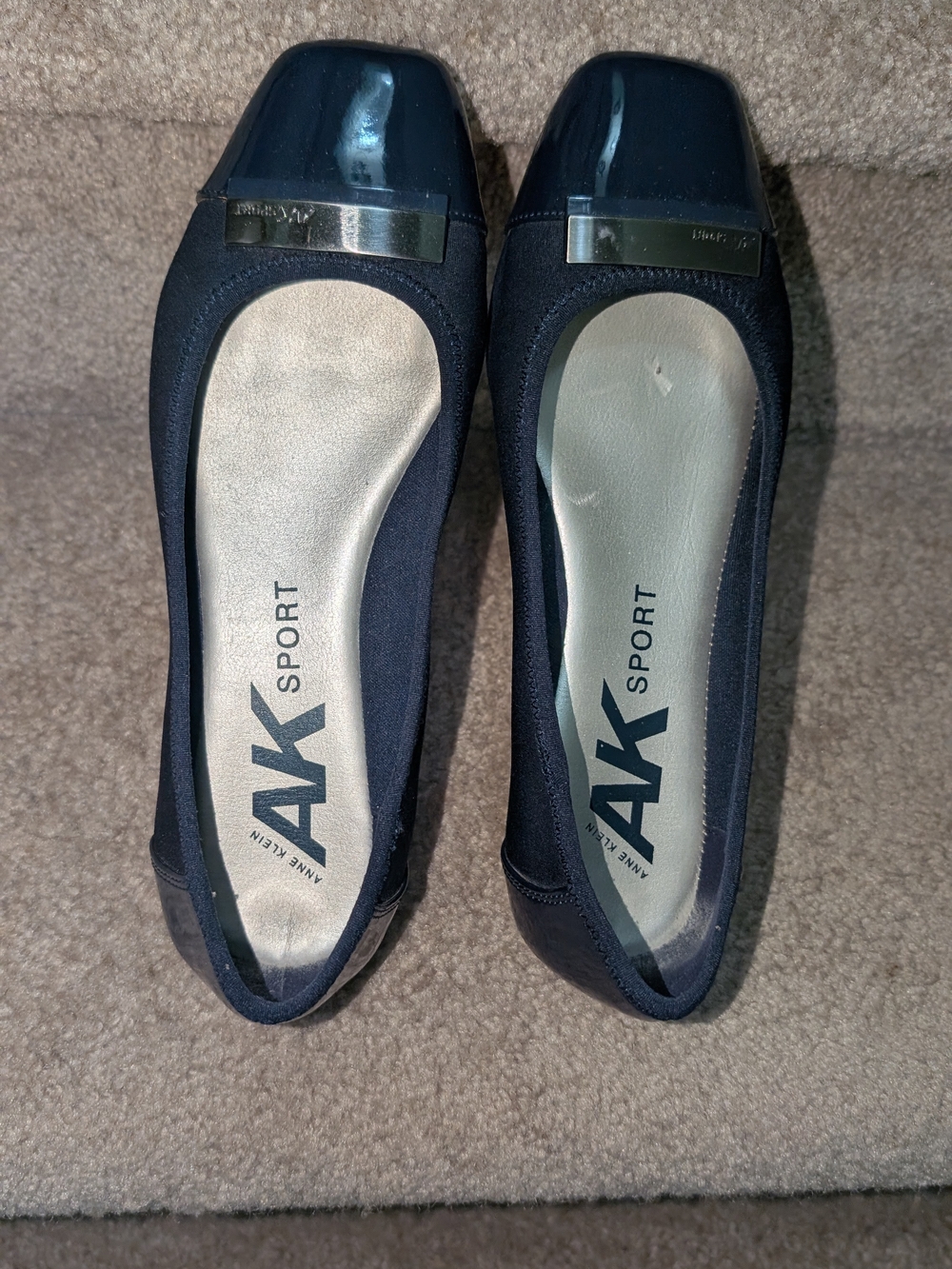 Anne Klein Sport Navy Patent Cap Toe Ballet Flats with Metallic Accent